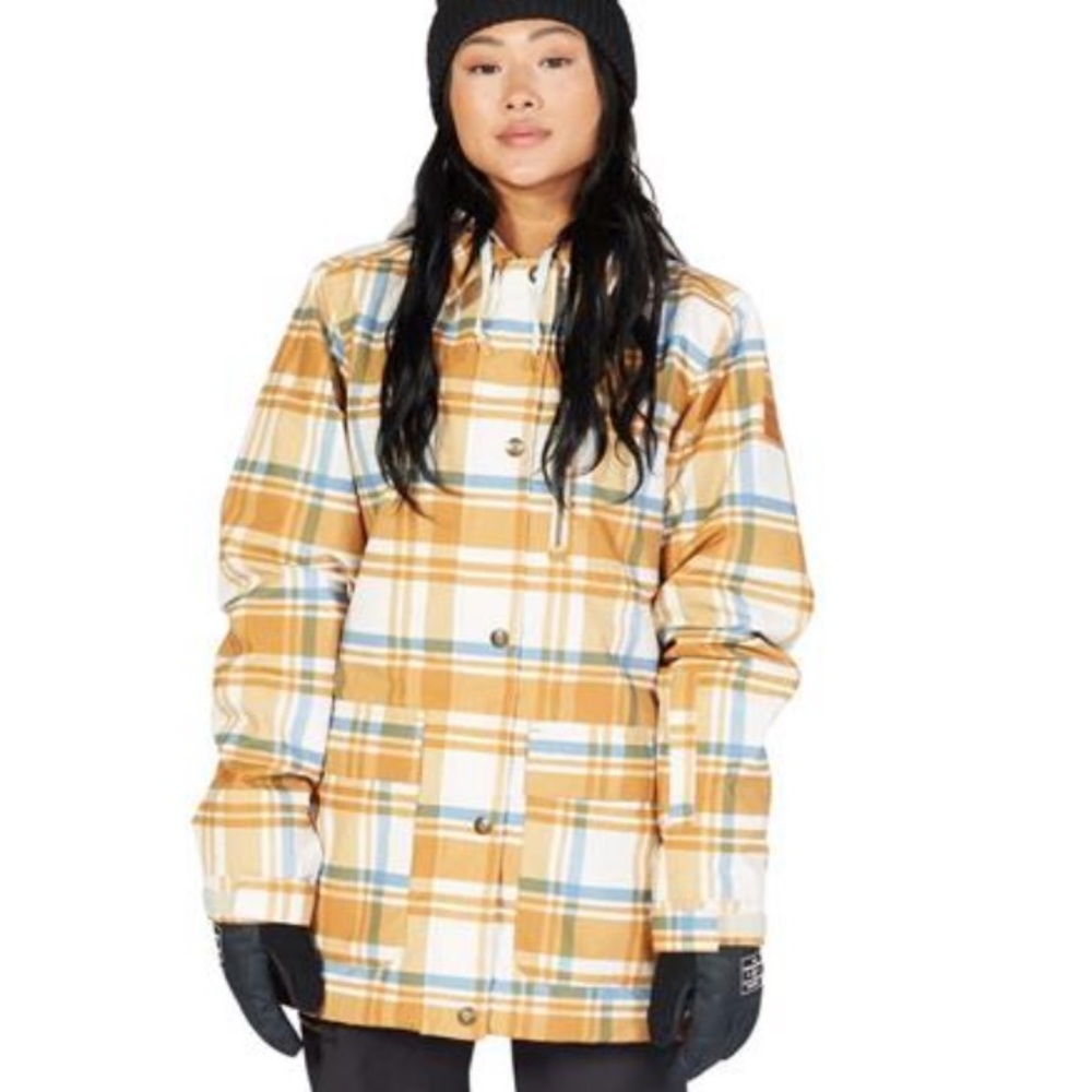 DC Women's Plaid Snowboarding Jacket - Tan, Blue, White